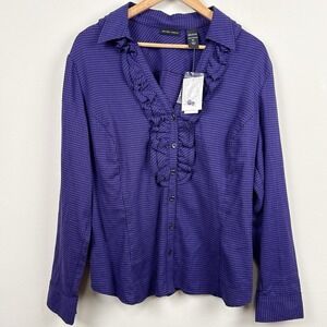 New York & Company XL Purple Gingham Ruffle Button Front Blouse NWT